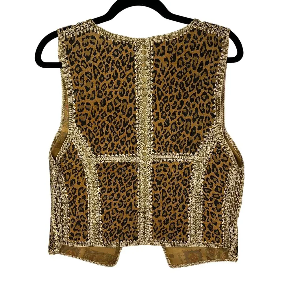 Leopard Skin by Sooth 90s Crotchet 100% Real Leather Vest Cheetah Print Vintage - Picture 2 of 8